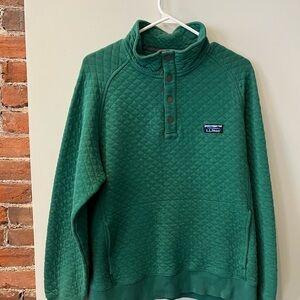 L.L. Bean Quilted Green Snap-Neck Pullover Sweater